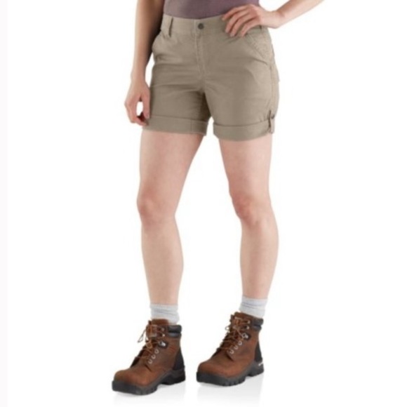 Carhartt Women’s Relaxed Fit Khaki Rolled Hiking Outdoor Shorts Sz 8 - Picture 1 of 12
